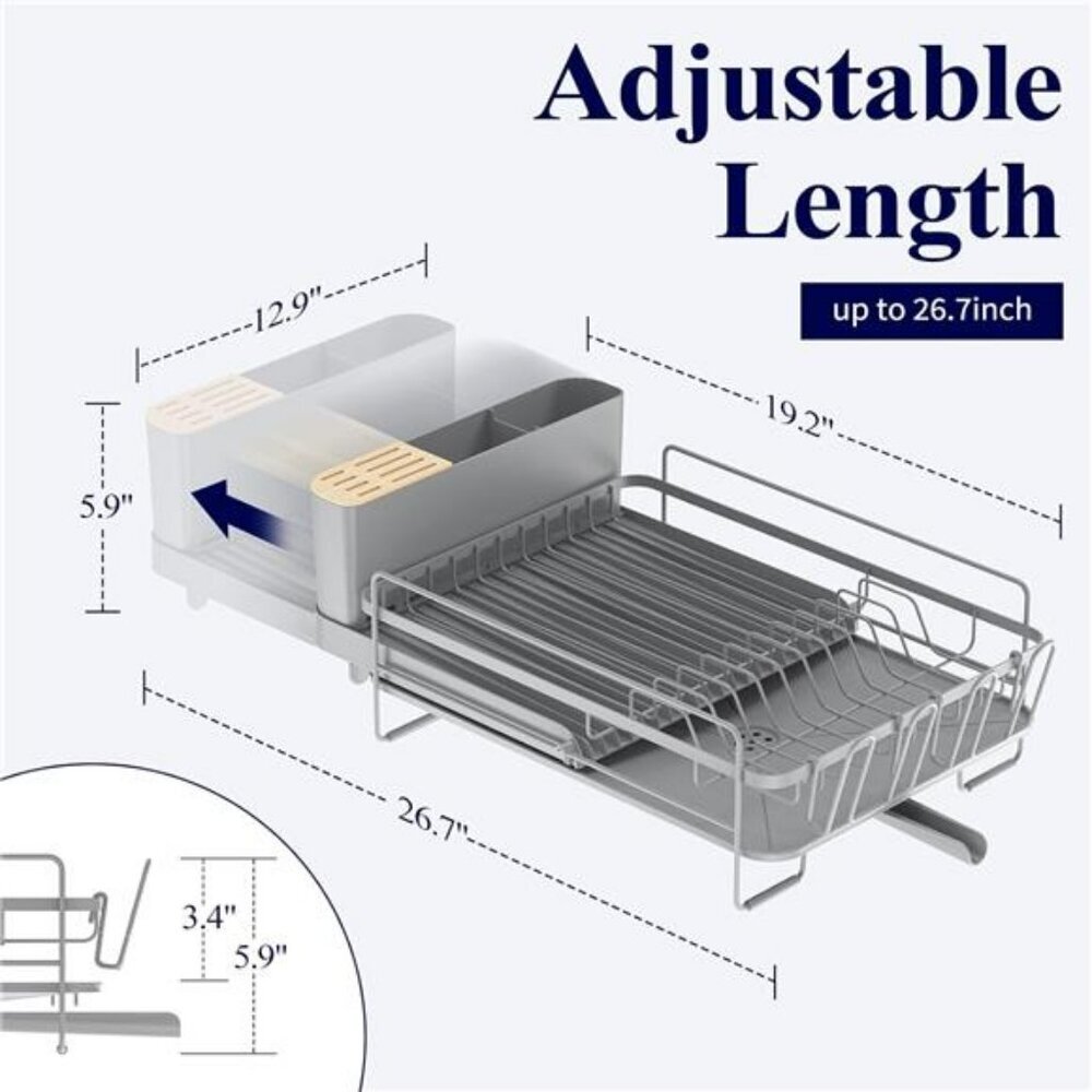 Large extendable dish drying rack with drainboard cutlery holder kitchen counter - Picture 2 of 8